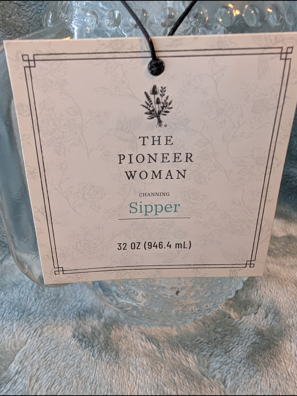 The Pioneer Woman Clear Glass Sipper with Wood Lid and Straw - - Picture 4 of 5
